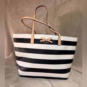 NWOT Kate Spade Boutique Striped Saffiano Leather Bow Tote Authentic Retail Line